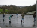 Very tentatively testing the ice (spot the UK residents all with their wellies)