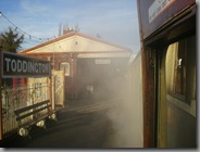 Toddington station through the atmospheric steam